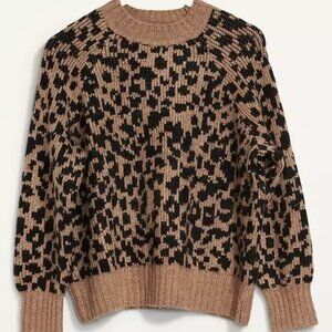 Old Navy Cozy Crew-Neck Sweater Brown Leopard Print